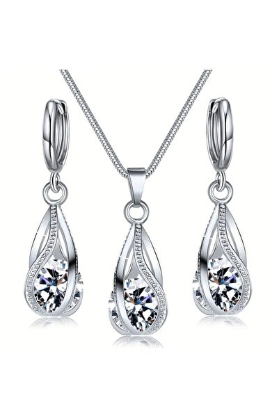 takantakana Elegant Jewelry Set with Stones, Zircon Stone Inlay (Necklace Ear...