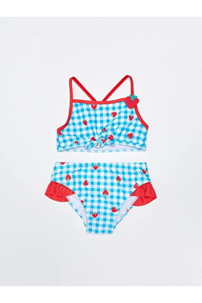 LC Waikiki LCW baby Beyaz Ekose Baskılı Kız Bebek Bikini