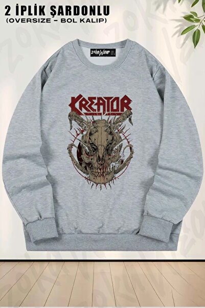 ZOKAWEAR سويت شيرت يونيسكس Skull Kreator مطبوع قصة فضفاضة برقبة دائرية
