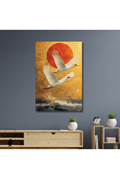 GAAGART Tekli Dikey Kanvas Tablo Yağlı Boya Görünümlü Uçan Turna Kuşları