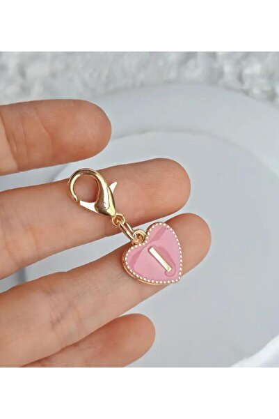 alisa I Harfi Pembe Kalpli Anahtarlık Veya Çanta Süsü