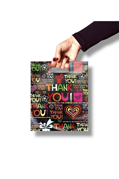 livaambalaj Renkli Takviyeli Mağaza Poşeti NO:2 26X38cm 50 Adet Thankyou Desenli