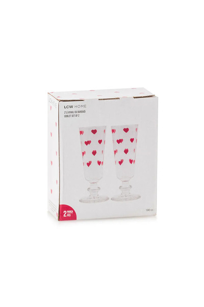 LC Waikiki Heart Printed Footed Glass Water Cup Set of 2 180 ml