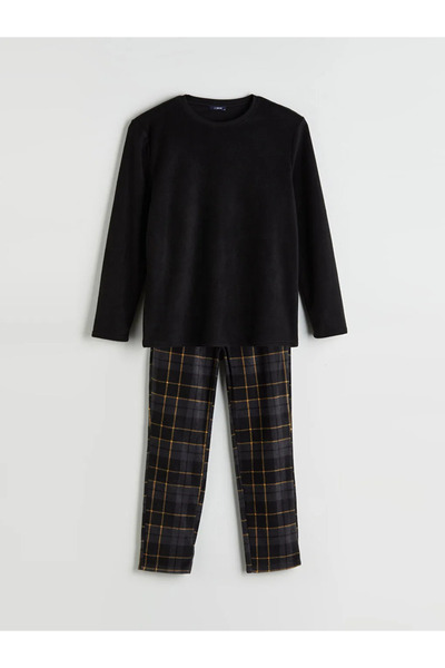 LC Waikiki Standard Mold Plaid Fleece Men's Pajamas Set