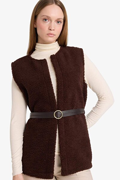 DeFacto Regular Fit Crew Neck Soft Fuzzy Plush Belted Vest G2970Ax25Wn