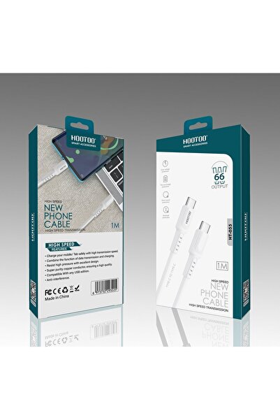 HooToo كابل شحن HT-055 بطول متر واحد وقوة 66 واط، أبيض