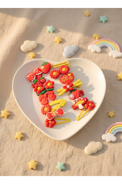 BATU GİYİM Set de 14 bucăți de cleme cu cataramă pentru fetiță și fetiță roșie