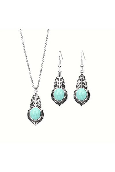 Worldshop Otantik Mavi 001 Zirkon Taşlı Gümüş Takı Seti, Ahşap Kutu içerisind...