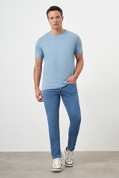 Morven Tricou pentru bărbați, albastru, cu imprimeu, cu un singur jerseu, cu decolteu rotund, în formă dinamică