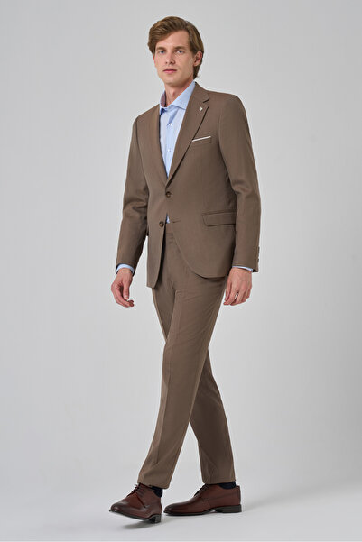 Morven Men's Brown Wool Slim Fit Mono Collar Suit