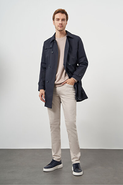 Morven Men's Navy Blue Polyamide Belted Trench Coat