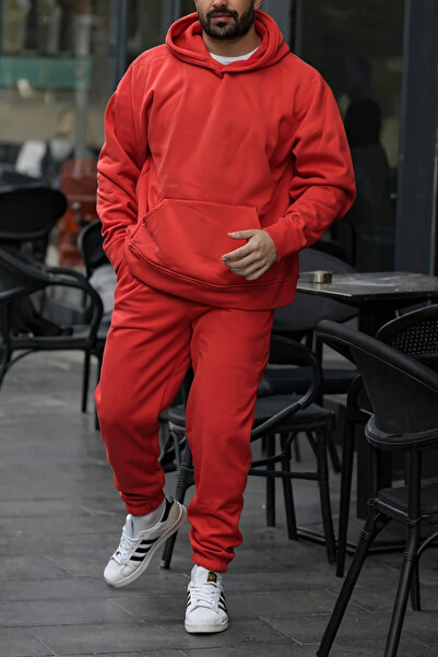 ruNadeS Men's 3 Thread Oversized Kangaroo Pocket Elasticated Cuffs Sweatpants Set - Home Wear