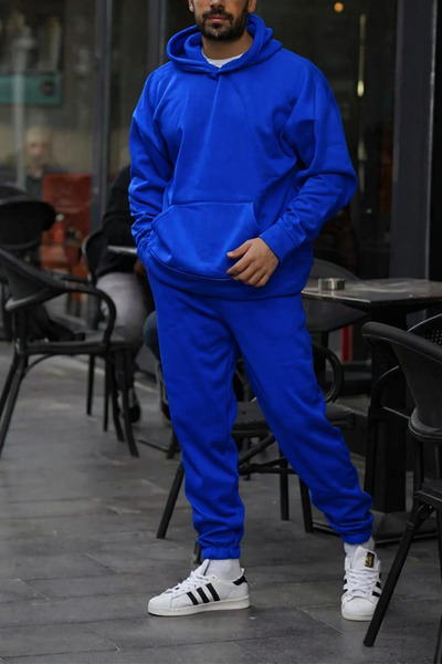 ruNadeS Men's 3 Thread Oversized Kangaroo Pocket Elasticated Cuffs Sweatpants Set - Home Wear