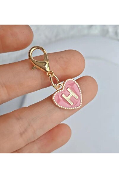 alisa H Harfi Pembe Kalpli Anahtarlık Veya Çanta Süsü