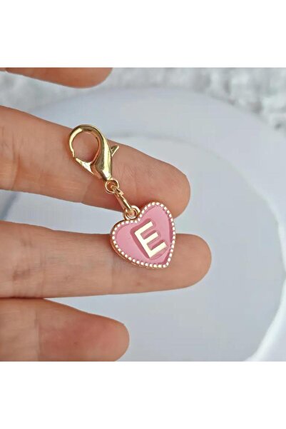 alisa E Harfi Pembe Kalpli Anahtarlık Veya Çanta Süsü