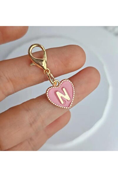 alisa N Harfi Pembe Kalpli Anahtarlık Veya Çanta Süsü