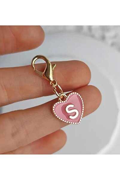 alisa S Harfi Pembe Kalpli Anahtarlık Veya Çanta Süsü