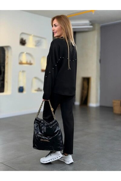 Meleners Women's Pearl Detail Modal Fabric Double Set