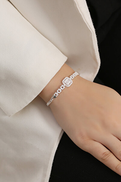 Silver 925 Ayar Gümüş Kaplamalı Baget Taşlı Gümüş Bileklik