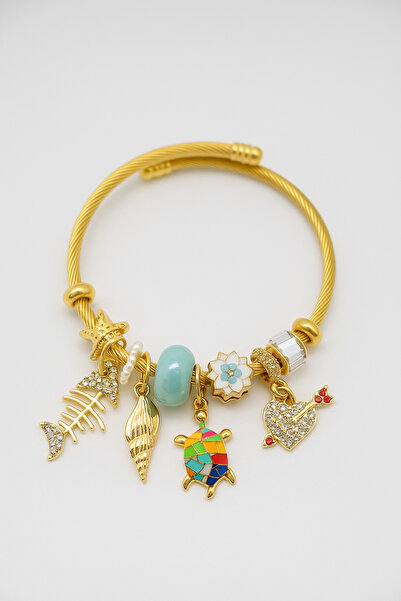 MakeWell Gold Color Tarnish Free Stainless Steel Bracelet with Star Heart Cherry Crescent Design for Kids