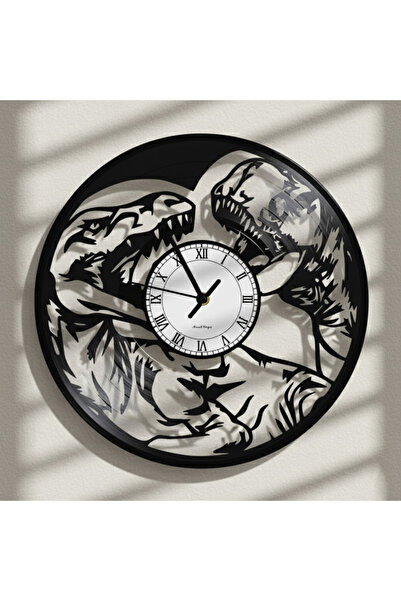 Handmade ساعة حائط مصنوعة يدويًا من الفينيل بتصميم ديناصور تي ريكس