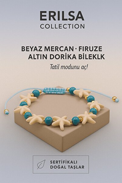 Erilsa Certified Starfish White Coral Dorica Turquoise Stone Bracelet Open th...