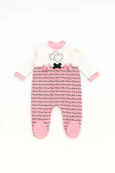 LUMMY BABY Kız Bebek Tulum Pamuklu Kalp Desenli Uzun Kollu Mevsimlik 0-9 Ay