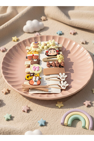 BATU GİYİM Комплект щипки за коса с карамелено кафяво момиченце и бебе момиченце, 14 броя