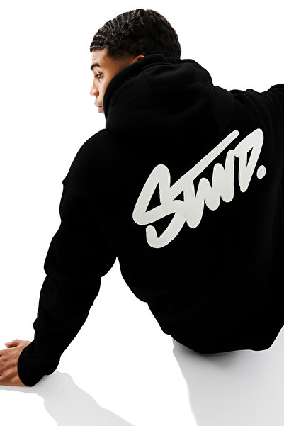 CLASSY.MODA Unisex 3 Thread O Oversized K Hooded Kangaroo Pocket Stwd Lettering Back B Printed Sweatshirt