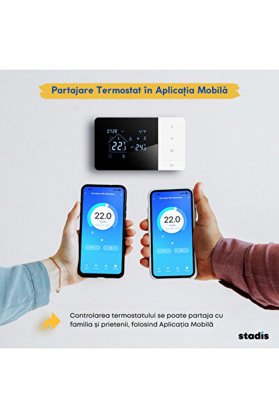 STADIS Termostat de Ambient Smart 506x STADIS™, WiFi, Controlat prin Telefon, Universal, Programabil, Negru