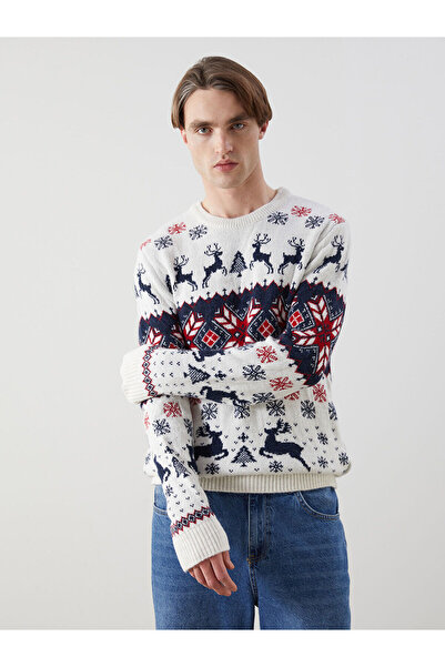 LC Waikiki Crew Neck Long Sleeve New Year Themed Men's Knitwear Sweater