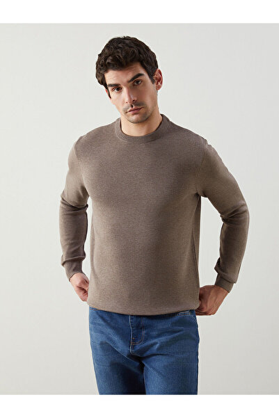 LC Waikiki Ανδρικό πλεκτό πουλόβερ με μακρύ μανίκι LCWAIKIKI Classic Beige Crew Neck