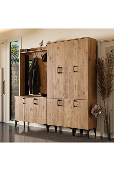 Mezza Set 5100-5104-5102 Inca Sol Aynalı 9 Kapaklı 9 Askılı Raflı Portmanto A...