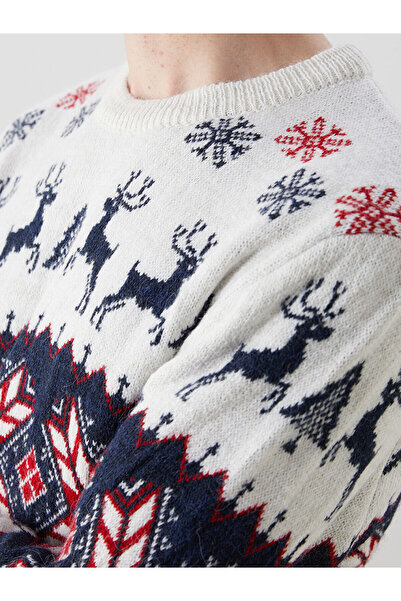 LC Waikiki Crew Neck Long Sleeve New Year Themed Men's Knitwear Sweater