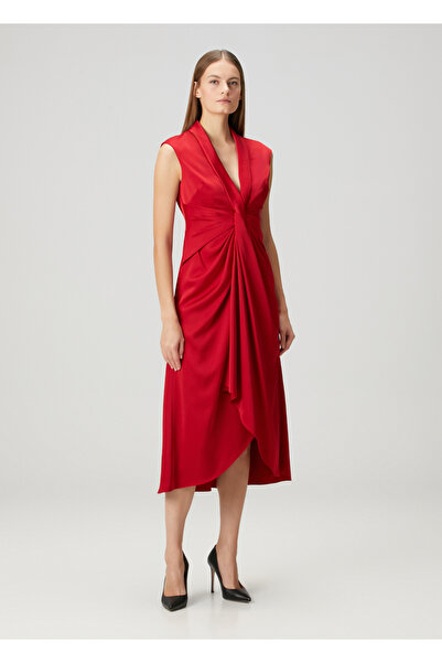 Aidan Mattox Kırmızı Midi Kokteyl Elbise