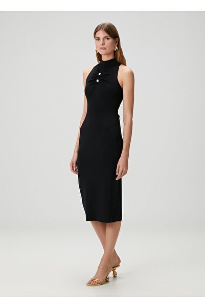 Cult Gaia Collin Siyah Midi Kokteyl Elbise