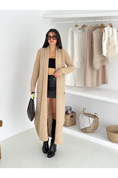 bobitex Shawl Collar Double Pocket Long Knit Fabric Cardigan