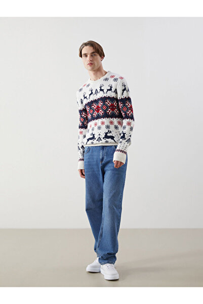 LC Waikiki Crew Neck Long Sleeve New Year Themed Men's Knitwear Sweater