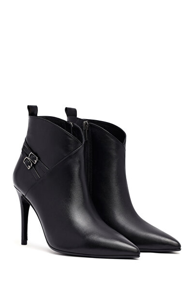 Derimod Women's Black Zippered Thin Heeled Leather Boots 25Wfd133118