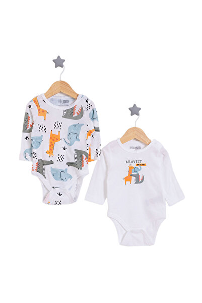 ebebek Hello Baby HelloBaby Erkek Bebek 2li Body Timsah Desenli Uzun Kol Bej