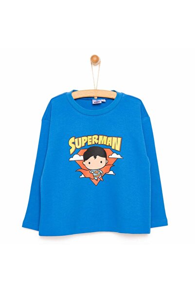 Warner Bros Erkek Bebek Tişört Superman Bisiklet Yaka Uzun Kol Mavi