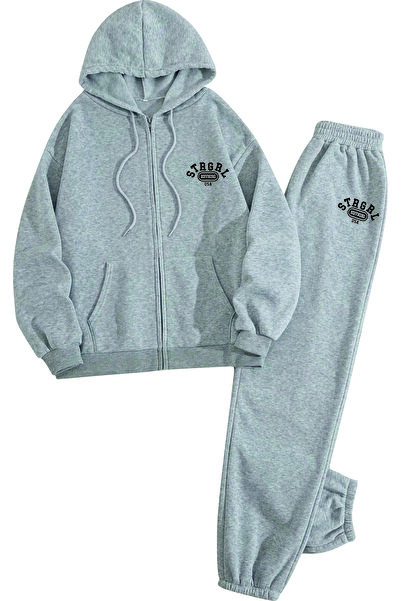 HOFFNUNG Casual Hooded Top and Sweatpants Set - Solid Colorstrgrl Usa Full Zip