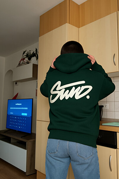 CLASSY.MODA Unisex 3 Thread O Oversized K Hooded Kangaroo Pocket Stwd Lettering Back B Printed Sweatshirt