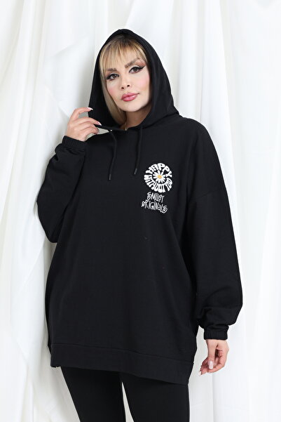 MODA Kapüşonlu Papatya Esnek Büyük Beden Kadın Tunik Sweat