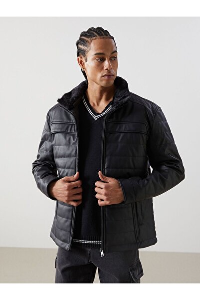 LC Waikiki LCWAIKIKI Classic Standard Fit Stand Collar Men's Leather Look Coat