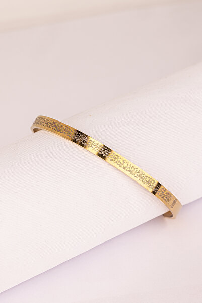 Oxyteez سوار فولاذي مزدوج اللون ذهبي مع نقش آية الكرسي، قابل للتعديل، مقاوم للصدأ والتآكل