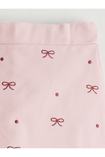 LC Waikiki Lcw Kids Pink Bow Embroidered Girls' Shorts Skirt and Pantyhose