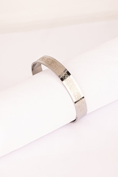 TAKI DERYASI Gümüş Renk Ayetel Kürsi Nalı Şerif Yazılı Çelik Bileklik Ayarlan...