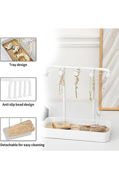 Generic Multifunctional Jewelry Display Stand with Non-Slip Base and Removable Wooden Tray