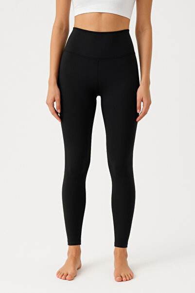 Glowzia سروال رياضي أسود عالي الخصر للسيدات يبرز انحناءات الجسم مرن